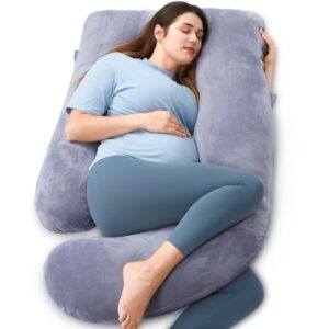 Momcozy Pregnancy Pillows for Sleeping, U Shaped Full Body Maternity Pillow with Removable Cover – Support for Back, Legs, Belly, HIPS for Pregnant Women, 57 Inch Pregnancy Pillow for Women, Grey