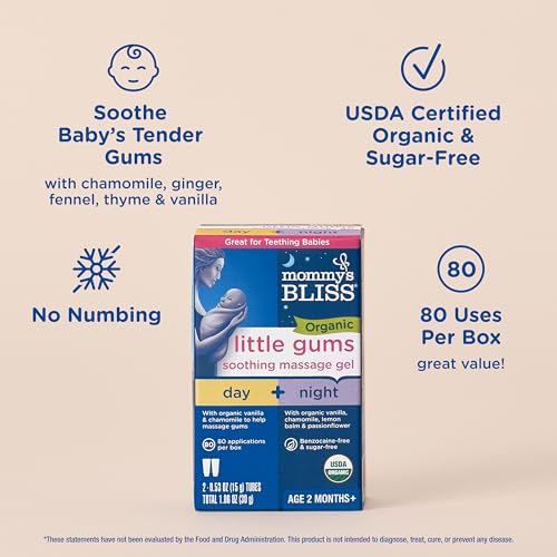 Mommy's Bliss Organic Little Gums Soothing Massage Gel Day and Night Combo, Great for Teething Babies, Age 2 Months+, Sugar Free, Mild & Sweet Flavor, 2 - 0.53 Oz Tubes (Pack of 1) - Image 4