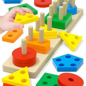 Montessori Toys for 1 2 3 Year Old Boy Girl, Toys for Ages 2-4 Toddlers Kids Baby, 1 2 Year Old Birthday Gifts, Wooden Learning Puzzles Easter Basket Stuffers Toys for Toddlers 1-3