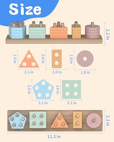 Montessori Toys for 1 2 Year Old Girl and Boy Birthday Gifts, Shape Sorter Wooden Toys for Toddlers Age 1-3 2-4, Learning Educational Sensory Stacking Toddler Puzzles - Image 4