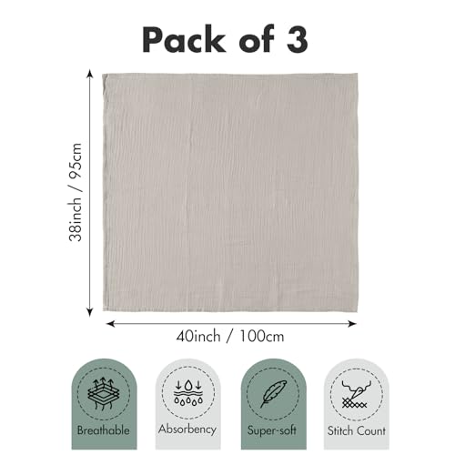 Muslin Swaddle Blankets for Newborn, 3 Pack Breathable Soft Receiving Blanket, Large 38 x 40 inches Swaddle Wrap Burping Clothes, Essentials Infant Shower Items, Toddler Gift (Bright Colors) - Image 4