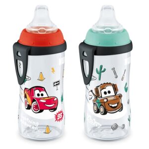 NUK Active Sippy Cup, 10 oz, 2 Pack, Disney’s Cars, Lightning McQueen, BPA-Free, Spill-Proof, Transition Cup
