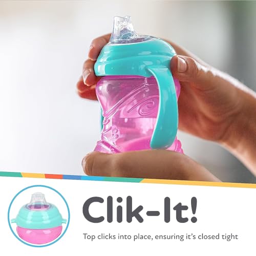Nuby Clik-It Grip N' Sip Soft Spout No-Spill Training Sippy Cup with Handles - (3-Pack) 10 oz - 4+ Months - Aqua/Purple/Pink - Image 4