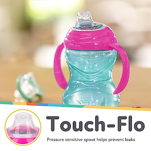 Nuby Clik-It Grip N' Sip Soft Spout No-Spill Training Sippy Cup with Handles - (3-Pack) 10 oz - 4+ Months - Aqua/Purple/Pink - Image 5