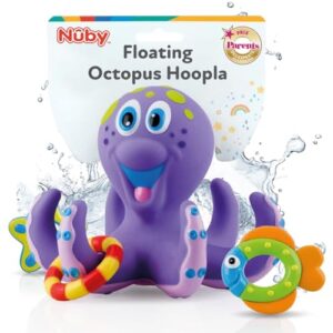 Nuby Floating Octopus with 3 Hoopla Rings – Baby & Toddler Bath Toy – No Hole Design Keeps Moisture Out – Fine Motor Skills – 18+ Months – Great Baby Pool Toys