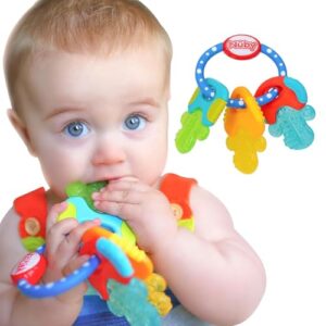 Nuby Ice Gel Teether Keys – Silicone Soothing Baby Teether Toys for Infants – Gentle for Sore Gums Colorful and Fun Toys – Safe and Durable Infant Baby Teething Toy – Blue