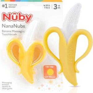 Nuby Nananubs Banana Massaging Teether – Baby Teething Toys 3 Months and Up, Silicone Teether for Sore Gums, Infant Toy, Baby Essentials, Brush, Travel Accessory, Gift for Babies