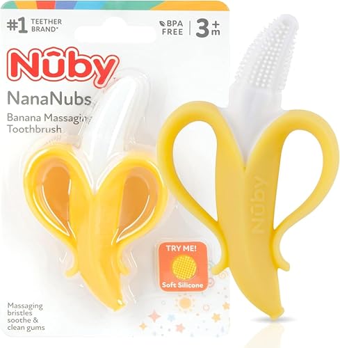 Nuby Nananubs Banana Massaging Teether – Baby Teething Toys 3 Months and Up, Silicone Teether for Sore Gums, Infant Toy, Baby Essentials, Brush, Travel Accessory, Gift for Babies