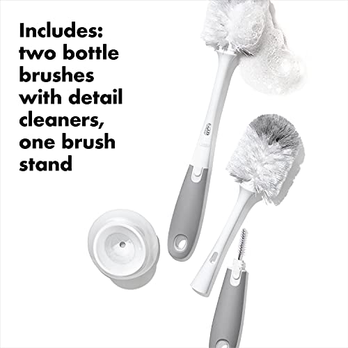 OXO Tot Bottle Brush with Nipple Cleaner and Stand – Gray, 2-Pack - Image 4