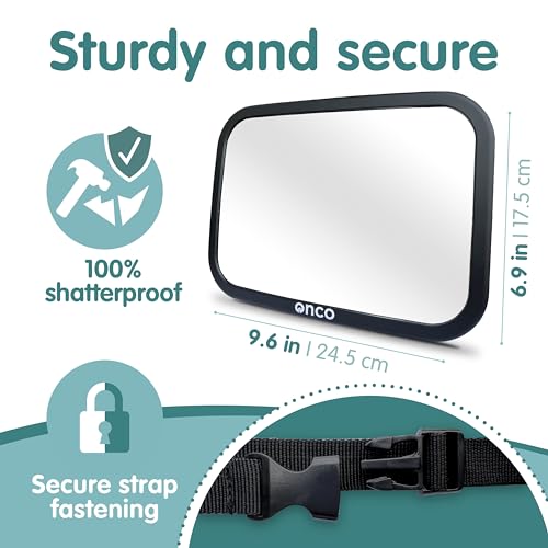 Onco Baby Car Mirror Rear Facing - Double Award-Winning Convex Car Mirror for Baby, 100% Shatterproof & Shakeproof with 360° Rotation, Newborn Essentials (9.6 x 6.9 in) - Image 3