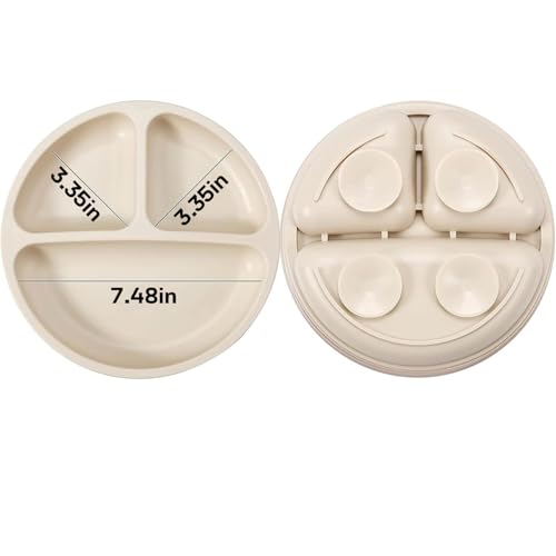 PandaEar 3 Pack Toddler Plates, Silicone Divided Suction Plate for Babies, BPA-Free 100% Food-Grade Silicone Unbreakable Baby Plate (Pink/Linen/Light Pink) - Image 4