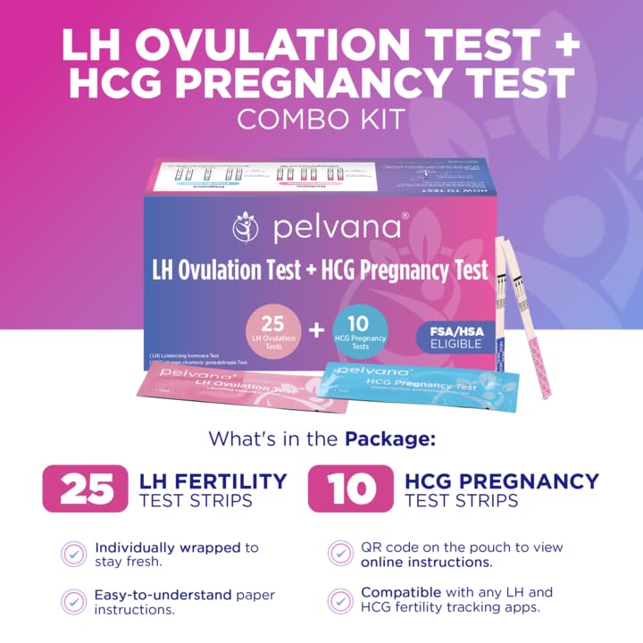 Pelvana Pregnancy and Ovulation Test Strips Combo Kit - 25 LH Fertility Test Strips + 10 Pregnancy HCG Checker Kits - Identify Your Peak Fertility Days - Easy at Home Ovulation Tests (35 Piece Kit) - Image 3