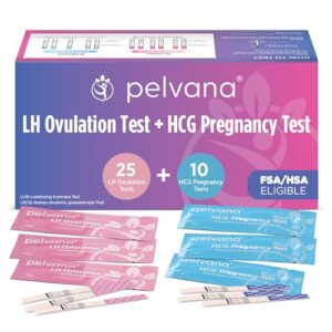 Pelvana Pregnancy and Ovulation Test Strips Combo Kit – 25 LH Fertility Test Strips + 10 Pregnancy HCG Checker Kits – Identify Your Peak Fertility Days – Easy at Home Ovulation Tests (35 Piece Kit)