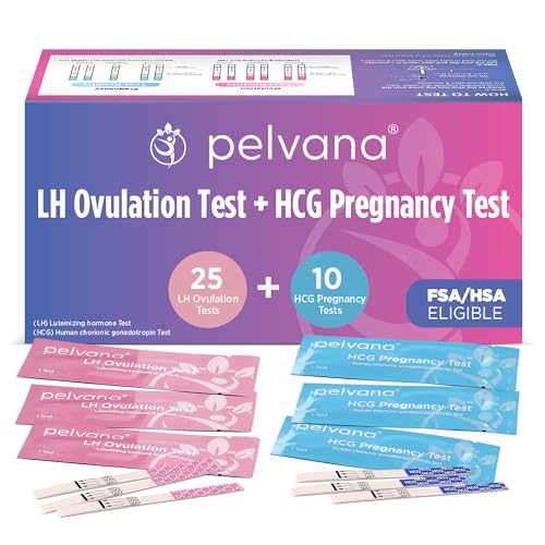 Pelvana Pregnancy and Ovulation Test Strips Combo Kit - 25 LH Fertility Test Strips + 10 Pregnancy HCG Checker Kits - Identify Your Peak Fertility Days - Easy at Home Ovulation Tests (35 Piece Kit)