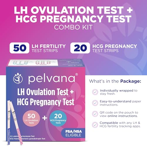 Pelvana Pregnancy and Ovulation Test Strips Combo Kit - 50 LH Fertility Test Strips + 20 Pregnancy HCG Checker Kits - Identify Your Peak Fertility Days - Easy at Home Ovulation Tests (70 Piece Kit) - Image 3
