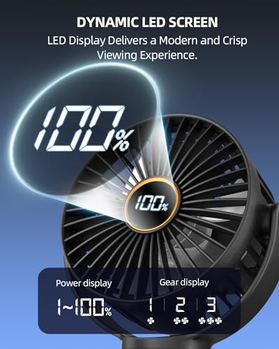 Portable Stroller Mini Fan, Small Rechargeable Personal Fan, Baby Travel Essentials for Wagon, Car Seat, Treadmill, Battery Powered Biking Gear Accessories, 360° Rotation, 3-Speed, Display, Black - Image 5