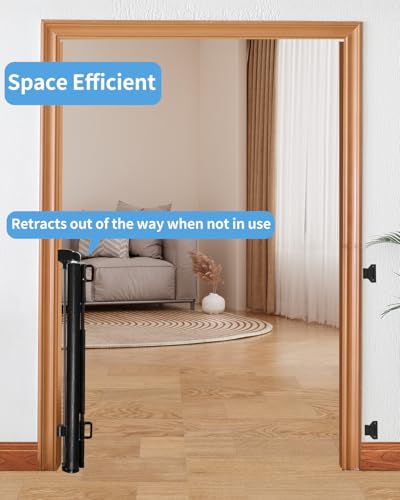 Retractable Baby Gate for Doorways and Stairs, Mesh Safety Gate for Pet, Indoor & Outdoor Use, One-Hand Operation, Easy Installation, 33.6" Tall, Expands to 55" Wide(Black,33.6"x55") - Image 5