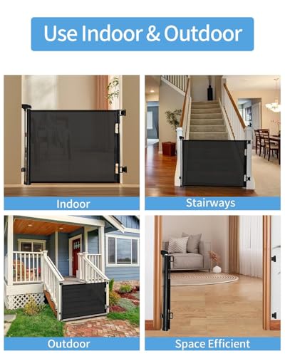 Retractable Baby Gate for Doorways and Stairs, Mesh Safety Gate for Pet, Indoor & Outdoor Use, One-Hand Operation, Easy Installation, 33.6" Tall, Expands to 55" Wide(Black,33.6"x55") - Image 7