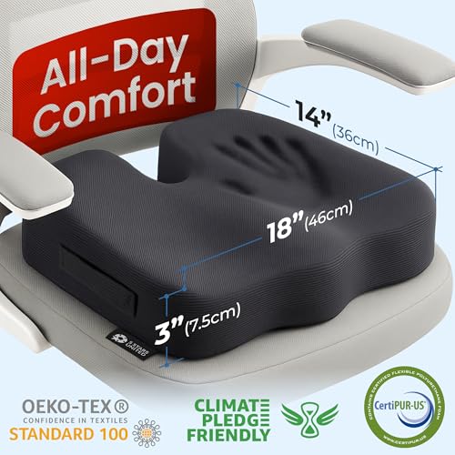 Seat Cushion for Office Chairs - Tailbone, Coccyx Pain Relief - Butt, Pressure & Sciatica Relief - Gaming, Wheelchair, Car & Desk Pillow, Black - Image 3