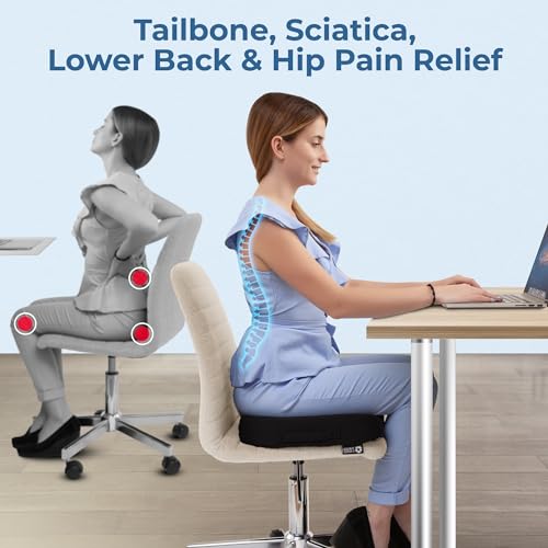 Seat Cushion for Office Chairs - Tailbone, Coccyx Pain Relief - Butt, Pressure & Sciatica Relief - Gaming, Wheelchair, Car & Desk Pillow, Black - Image 4