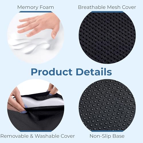 Seat Cushion for Office Chairs - Tailbone, Coccyx Pain Relief - Butt, Pressure & Sciatica Relief - Gaming, Wheelchair, Car & Desk Pillow, Black - Image 7