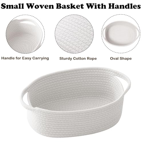 Small Woven Rope Basket-Empty Gifts Basket with Bag and Ribbons,Cute Handle Organizer Box for Birthday/Baby Shower, Toy Storage, Nursery Organizing & Shelf Decor(White) - Image 5
