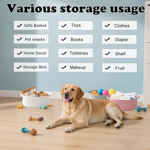 Small Woven Rope Basket-Empty Gifts Basket with Bag and Ribbons,Cute Handle Organizer Box for Birthday/Baby Shower, Toy Storage, Nursery Organizing & Shelf Decor(White) - Image 7