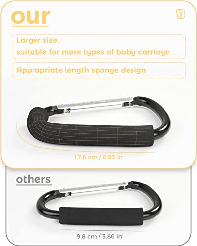 Stroller Hooks, 6.3" Large Stroller Clip, 2 Pack Stroller Hooks for Hanging Bags and Shopping, Stroller Accessories for Mommy, Large Carabiner - Image 4
