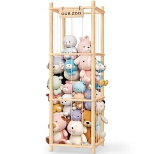 Stuffed Animal Storage & Organizer, Wooden Cute Zoo Toy Holder for Toddler Rooms, Playrooms & Bedrooms