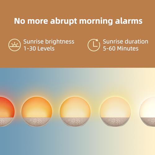 Sunrise Alarm Clock White Noise Machine: Natural Wake Up Light - Dimmable Clock with Bluetooth Speaker for Bedroom - 25 Sleep Sounds for Baby Adults Kids Putty - Image 3