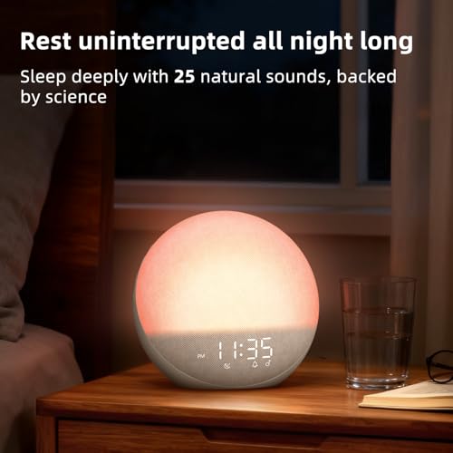Sunrise Alarm Clock White Noise Machine: Natural Wake Up Light - Dimmable Clock with Bluetooth Speaker for Bedroom - 25 Sleep Sounds for Baby Adults Kids Putty - Image 4