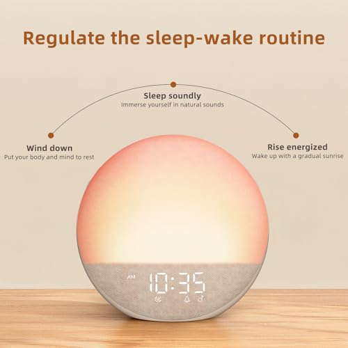 Sunrise Alarm Clock White Noise Machine: Natural Wake Up Light - Dimmable Clock with Bluetooth Speaker for Bedroom - 25 Sleep Sounds for Baby Adults Kids Putty - Image 5