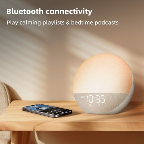 Sunrise Alarm Clock White Noise Machine: Natural Wake Up Light - Dimmable Clock with Bluetooth Speaker for Bedroom - 25 Sleep Sounds for Baby Adults Kids Putty - Image 6