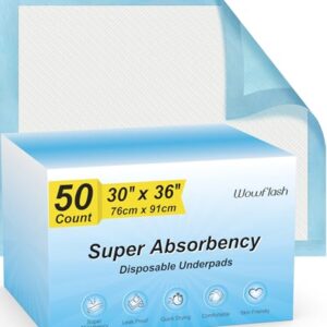 Super Absorbency Disposable Leakproof Underpads with Quick Drying for Baby, Adults, Puppy, Dog Bed Pee Pads, Extra Large, XXL Incontinence Pads, 30” x 36”, 50 Count