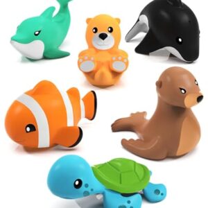 Tub Works® Marine™ Mold Free Bath Toys, 6 Pack | Sealed, No Hole Bath Toys Design Keeps Moisture Out | Soft, Squeezable & Float on Water | Easy-Grip Baby & Toddler Bath Toy Set | Great Baby Pool Toys