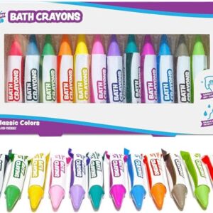 Tub Works® Smooth™ Bath Crayons Bath Toy, 12 Pack | Nontoxic, Washable Bath Crayons for Toddlers & Kids | Unique Formula Draws Smoothly & Vividly on Wet & Dry Tub Walls | Hexagon Grip Bathtub Crayons