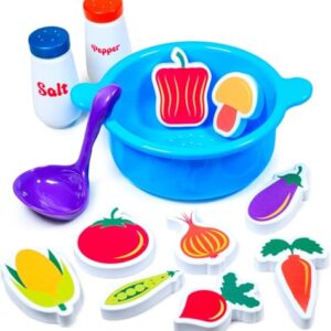 Tub Works® Tub Soup™ Scoop, Strain & Play Toddler Bath Toy | Floating Foam Veggies, Ladle for Scooping & Soup Pot for Straining | Pretend Play Cooking Kids Bath Toys | Creative Bathtub Toys
