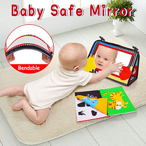 Tummy Time Baby Mirror Infant Toys Newborn 0 3 Months Brain Development with Crinkle Cloth Book Teether Black and White High Contrast Baby Toys 2 4 5 0-6 Month Boys Girls Sensory Activity Shower Gifts - Image 6