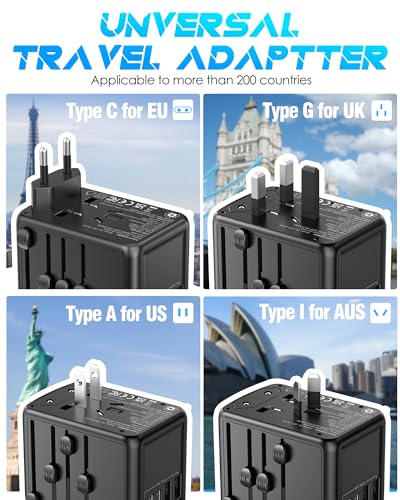 Universal Travel Adapter, 6.0A 30W 5 USB C/A Ports + 2500W AC Outlets, International Power Adapter for All USB Devices, Multi Plugs 110V 220V A/C, European Travel Plug Adapter for 200+ Countries - Image 4