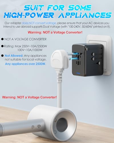 Universal Travel Adapter, 6.0A 30W 5 USB C/A Ports + 2500W AC Outlets, International Power Adapter for All USB Devices, Multi Plugs 110V 220V A/C, European Travel Plug Adapter for 200+ Countries - Image 6