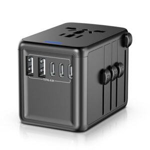 Universal Travel Adapter, 6.0A 30W 5 USB C/A Ports + 2500W AC Outlets, International Power Adapter for All USB Devices, Multi Plugs 110V 220V A/C, European Travel Plug Adapter for 200+ Countries