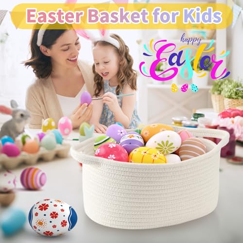 Woven Cotton Rope Easter & Burr Basket with Handles, Empty DIY Gift Basket for Baby Shower, Birthday & Spring Decor, Cute Decorative Storage Organizer, 13" x 8" x 6" - Image 5