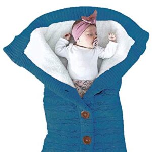 XMWEALTHY Unisex Infant Swaddle Blankets Soft Thick Fleece Knit Baby Girls Boys Stroller Wraps (Dark Blue)