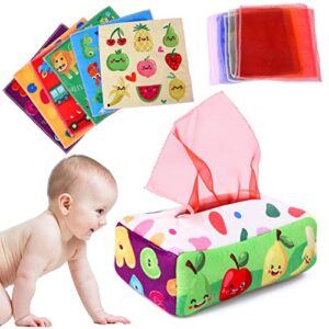 YOGINGO Baby Toys 6 to 12 Months – Tissue Box Toy Montessori for Babies 6-12 Months, Soft Stuffed High Contrast Crinkle Infant Sensory Toys, Boys&Girls Kids Early Learning Gifts