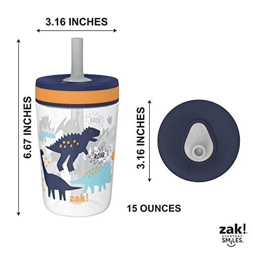 Zak Designs Kelso Toddler Cups For Travel or At Home, 15oz 2-Pack Durable Plastic Sippy Cups With Leak-Proof Design is Perfect For Kids (DinoRoar, Zaksaurus) - Image 4