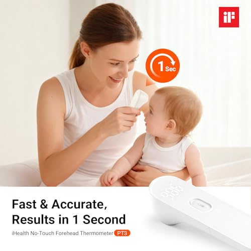 iHealth No-Touch Forehead Thermometer for Adults, Kids, Babies - 1s Fast Accurate, 3 Ultra-Sensitive Sensors, Quiet Vibration Feedback, Digital Large LED Digits, Easy to Use for Home & Nurses, PT3 - Image 3
