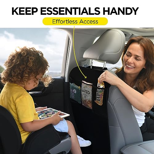 lebogner Back Seat Cover For Kids + 3 Pocket Storage Organizer, 2 Pack X-Large Waterproof Kick Mats Backseat Protector, Car Seat Back Protectors For Vehicles To Protect From Dirt, Mud & Scratches - Image 3