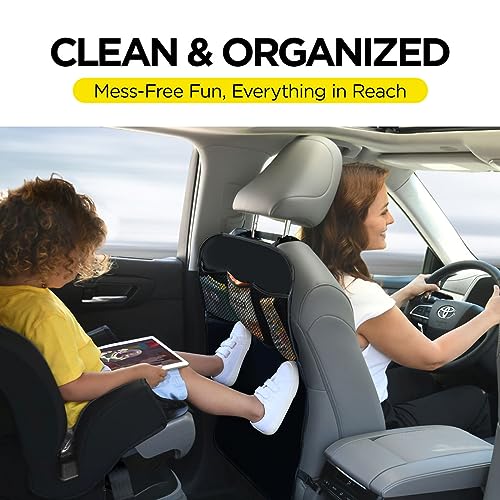 lebogner Back Seat Cover For Kids + 3 Pocket Storage Organizer, 2 Pack X-Large Waterproof Kick Mats Backseat Protector, Car Seat Back Protectors For Vehicles To Protect From Dirt, Mud & Scratches - Image 5