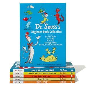 Dr. Seuss’s Beginner Book Boxed Set Collection: The Cat in the Hat; One Fish Two Fish Red Fish Blue Fish; Green Eggs and Ham; Hop on Pop; Fox in Socks Hardcover – Box set, September 22, 2009