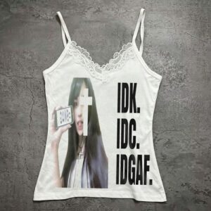 ORANGE Vintage Floral Print Y2K Cami Top Women Aesthetic Cute 2000 Camisole Slim